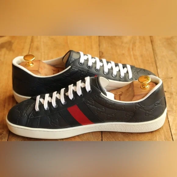 Gucci Ace Blue GG Monogram Leather Sneakers US 9 EU 42 UK 8 Excellent Condition